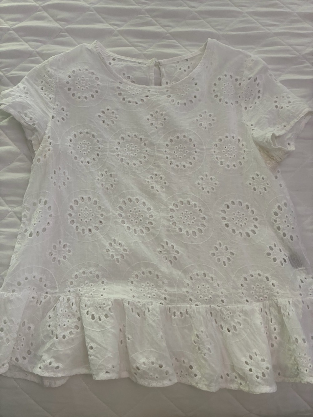White Eyelet Ruffle Hem Too